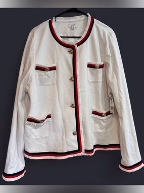 crown & ivy White Blazer with Red and Navy Trim